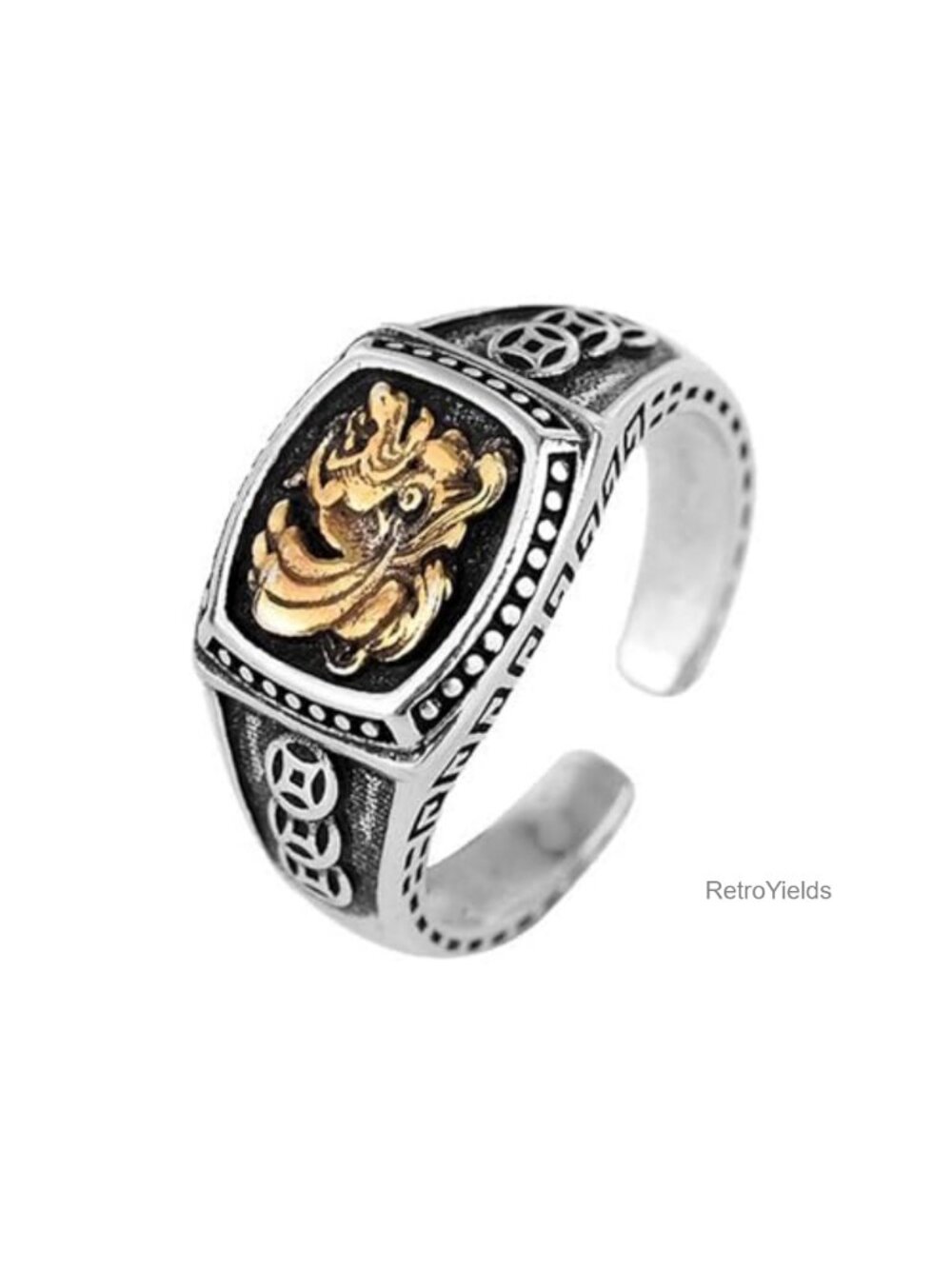 Pixiu Signet Ring Adjustable Copper Antique Silver Feng Shui